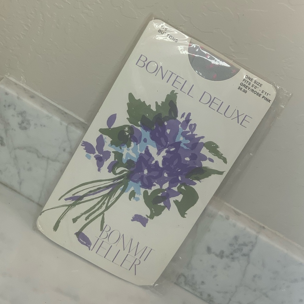 Bonwit Teller grey/pink rose panty hose/tights